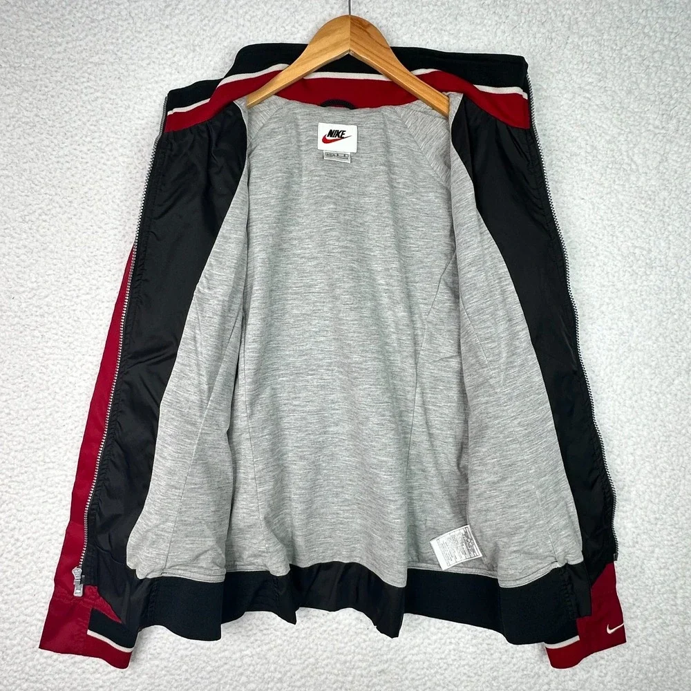 Nike Vintage Red‎ Black Track Jacket Women L Full Zip Swoosh Windbreaker Y2K 90s